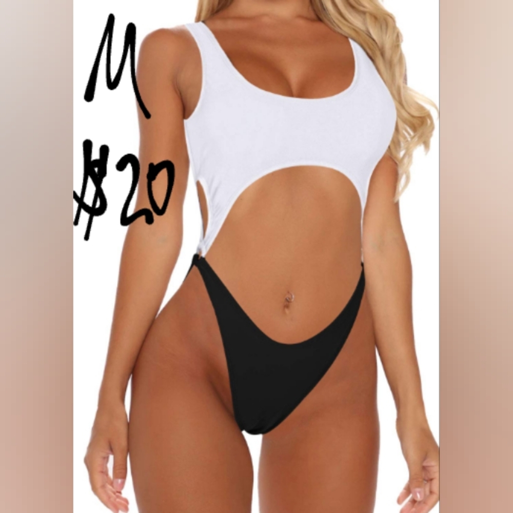 Stylish Black and White One-Piece Swimsuit